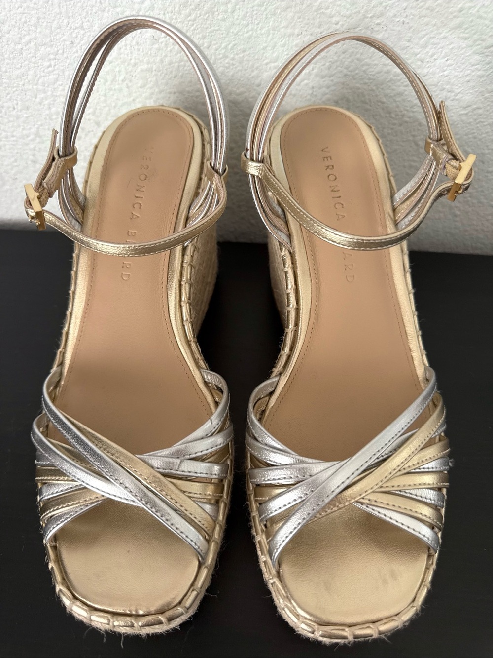 EUC Veronica Beard Ravina Platform Wedge Heels Leather Sandals - Picture 3 of 14